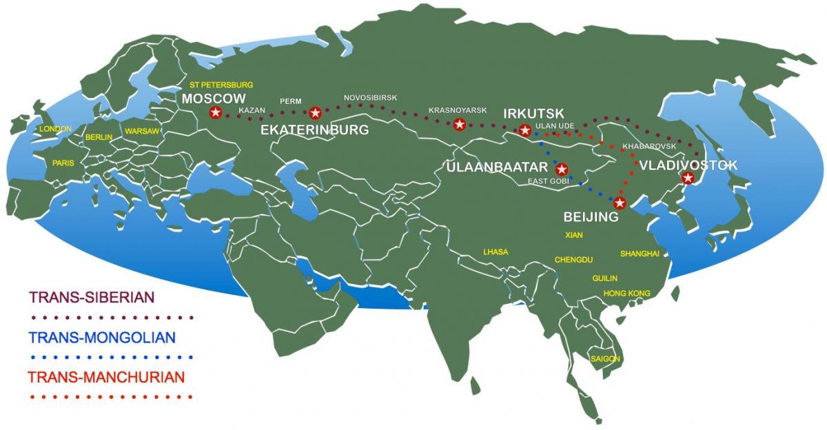 peta Moscow ke vladivostok laluan kereta api