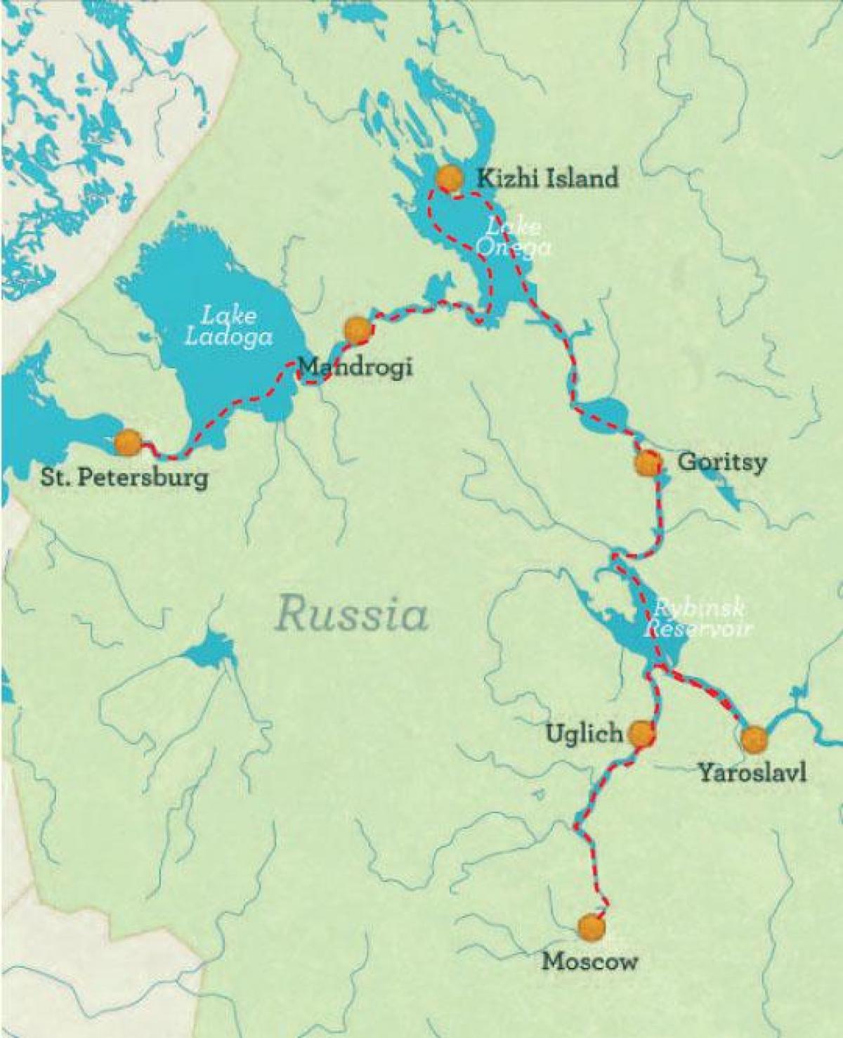 peta dari St Petersburg untuk Moscow pelayaran